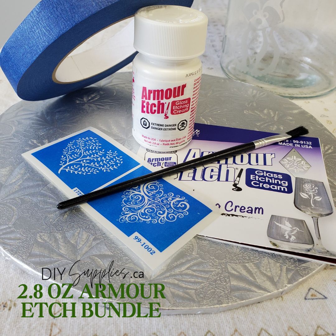 Special Sale 2.8 oz Armour Etch + Bonus Painters Tape, brush and misc. stencil.