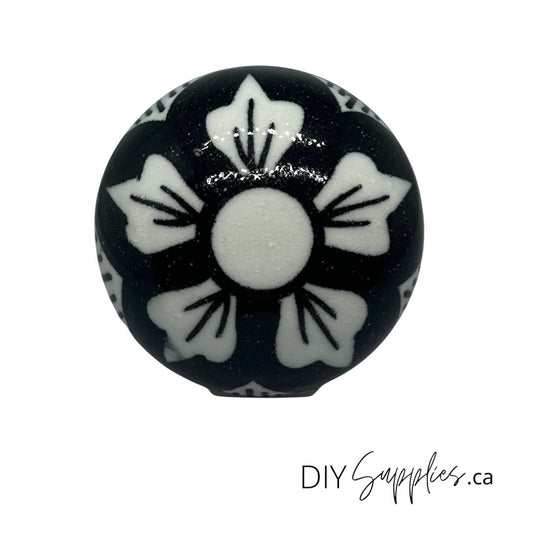 Furniture Knob - 5 Petaled Flower Black and White
