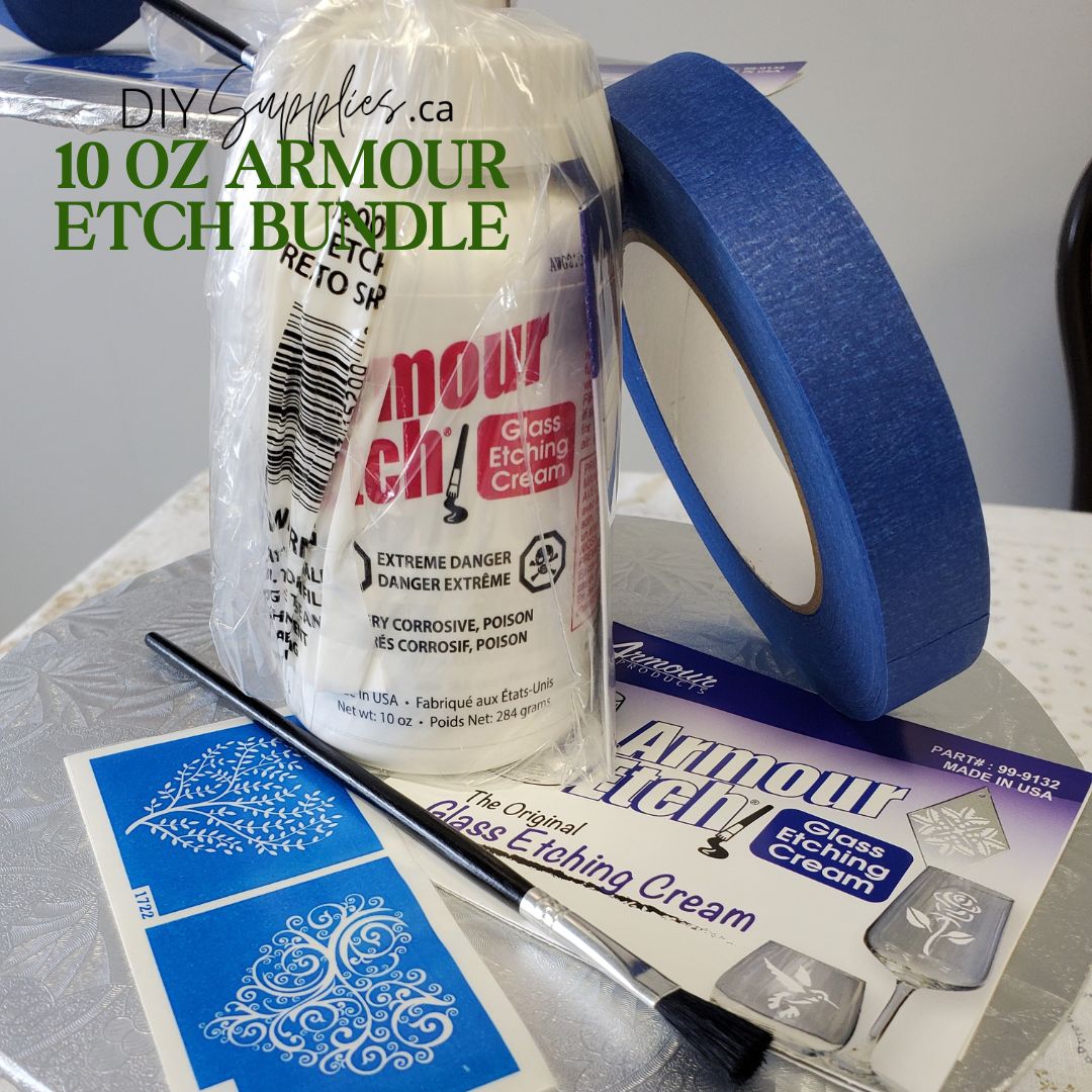 Special Sale 10 oz Armour Etch + Bonus Painters Tape, brush and misc. stencil.
