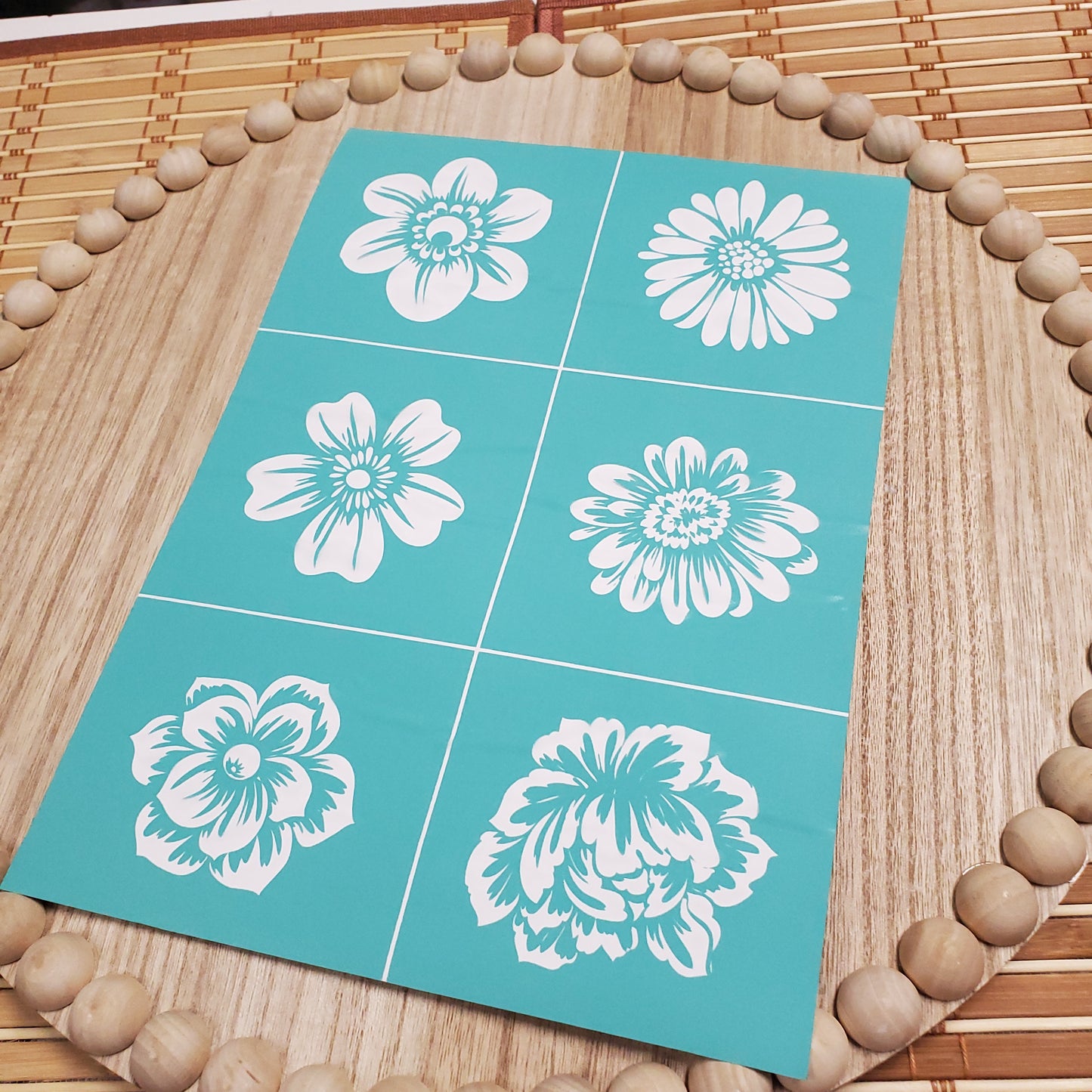 Adhesive Silk Screen Stencil - 6 Blossoms