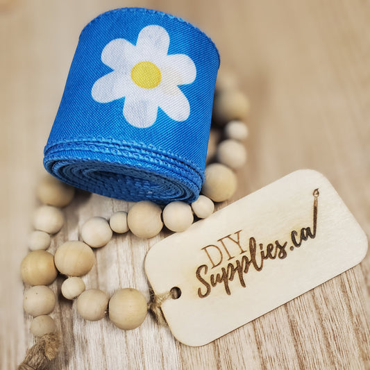 Wired 2.5 inch Blue Flower Ribbon 10 yards