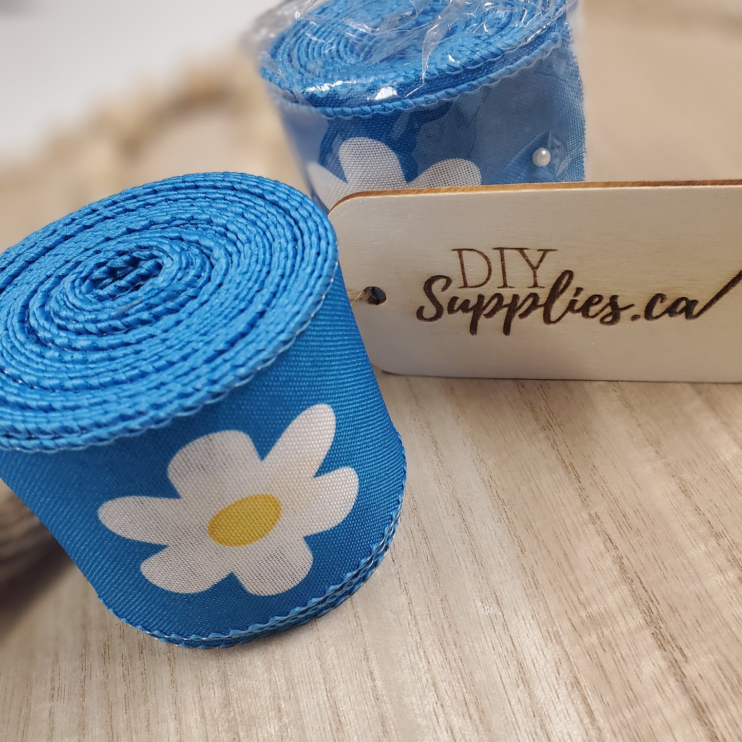 Wired 2.5 inch Blue Flower Ribbon 10 yards