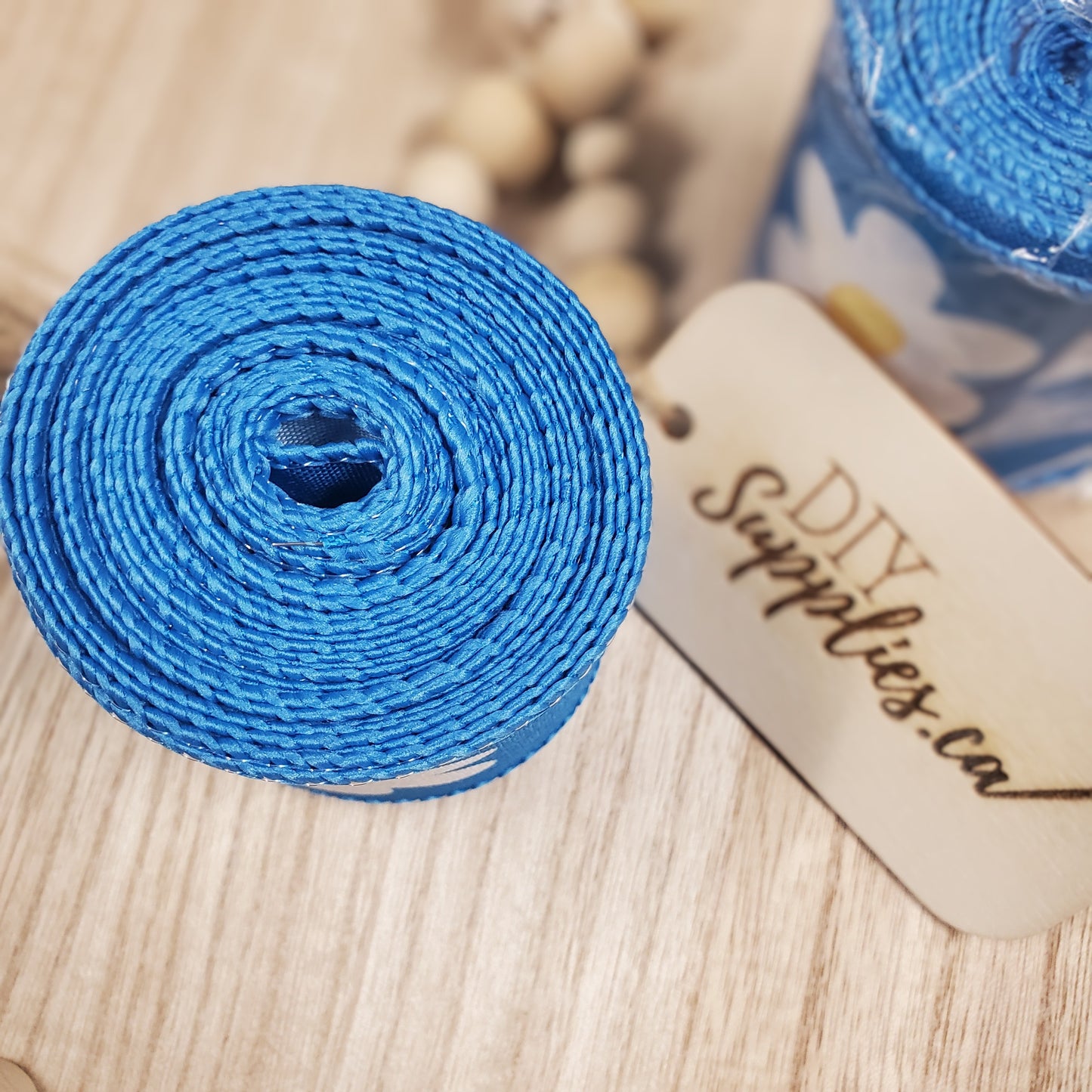 Wired 2.5 inch Blue Flower Ribbon 10 yards