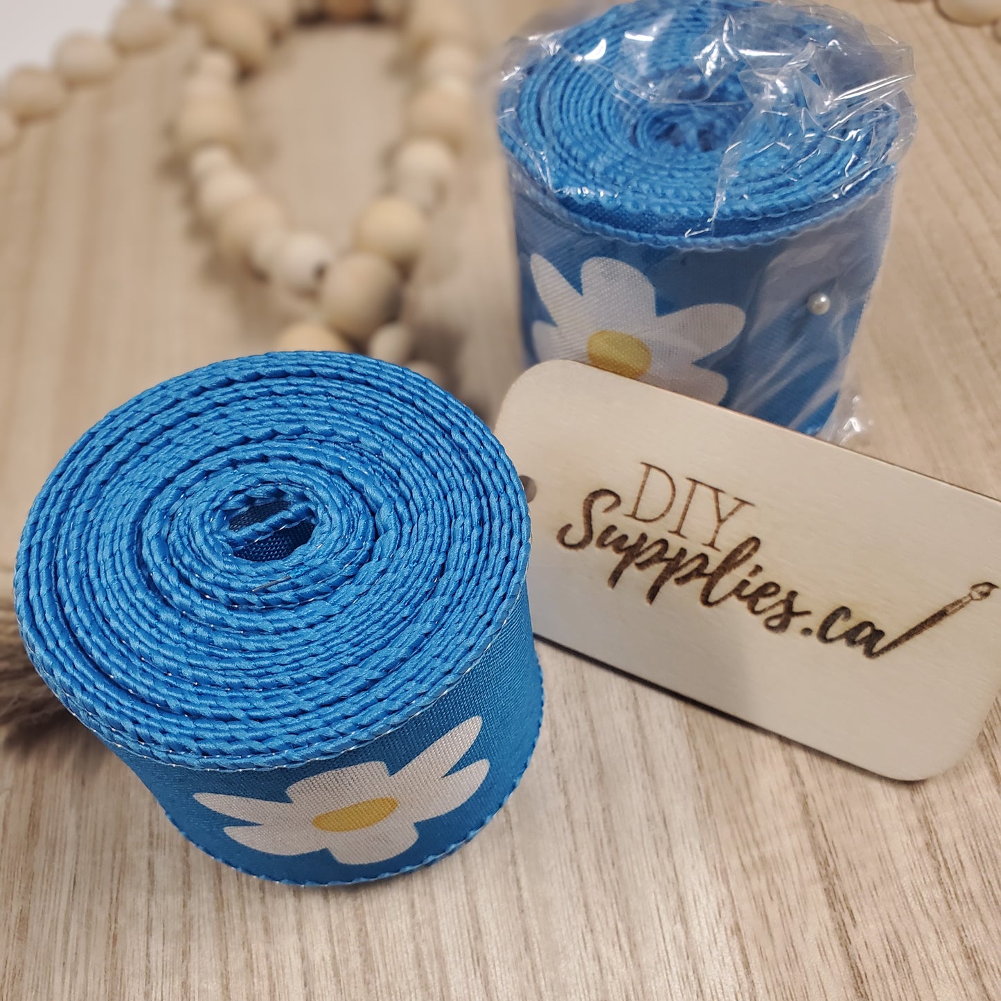 Wired 2.5 inch Blue Flower Ribbon 10 yards