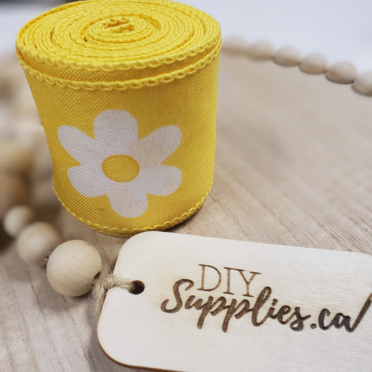 Wired 2.5 inch Yellow Flower Ribbon 10 yards