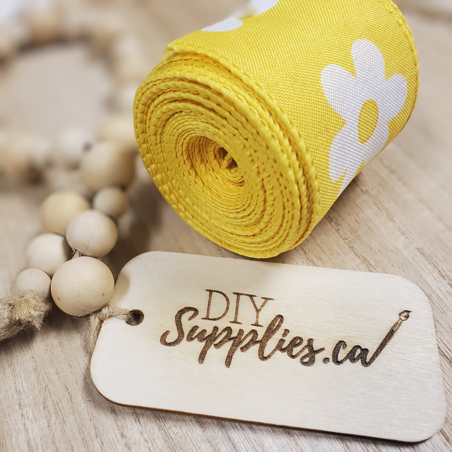 Wired 2.5 inch Yellow Flower Ribbon 10 yards