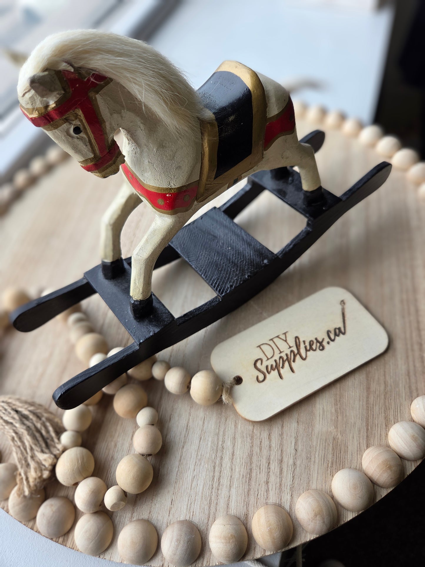 White Christmas Wooden Toy Horse Decor