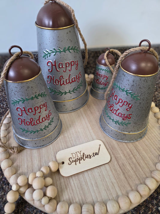 Happy Holidays Set of 4 Metal Bells