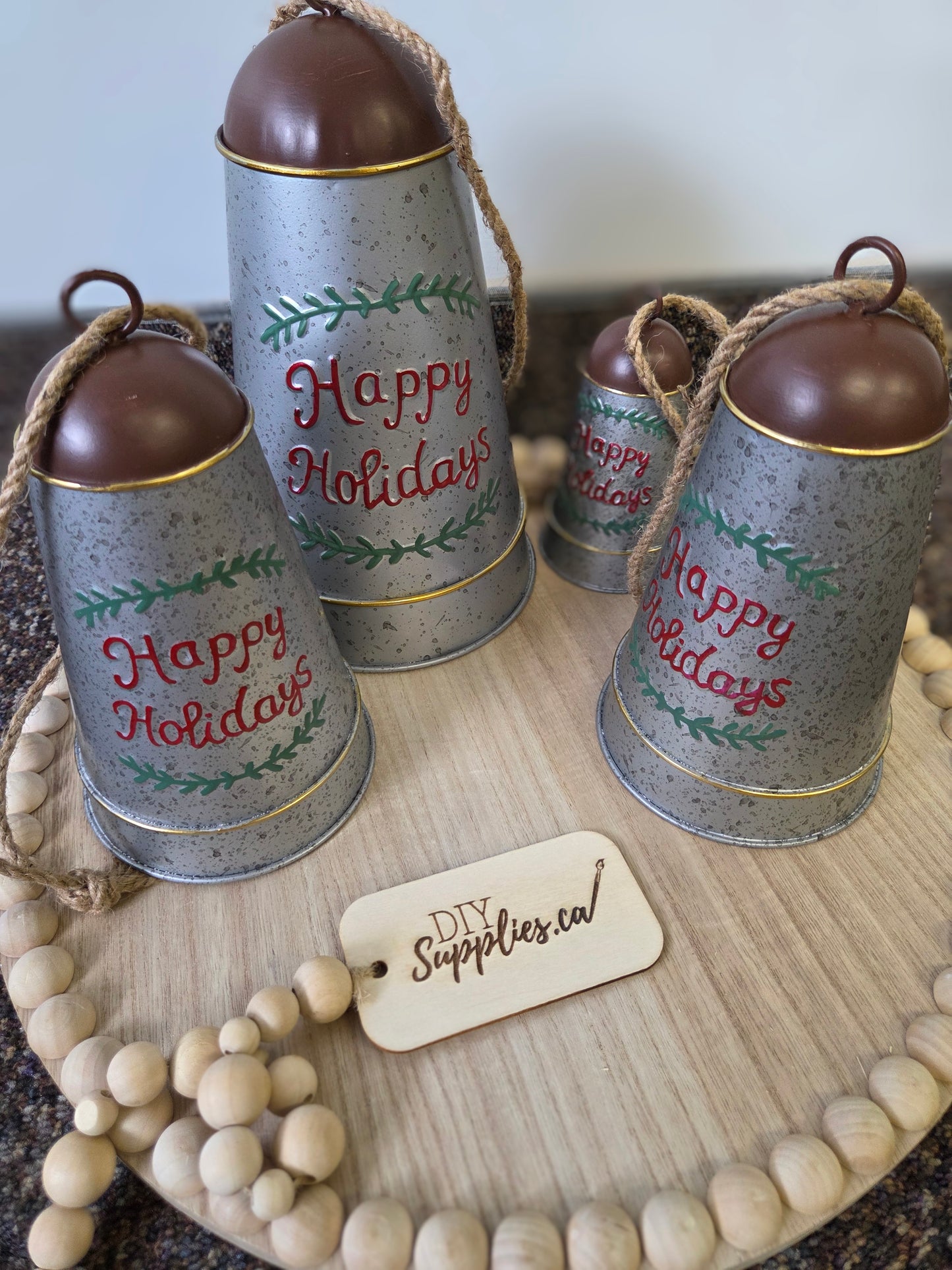 Happy Holidays Set of 4 Metal Bells