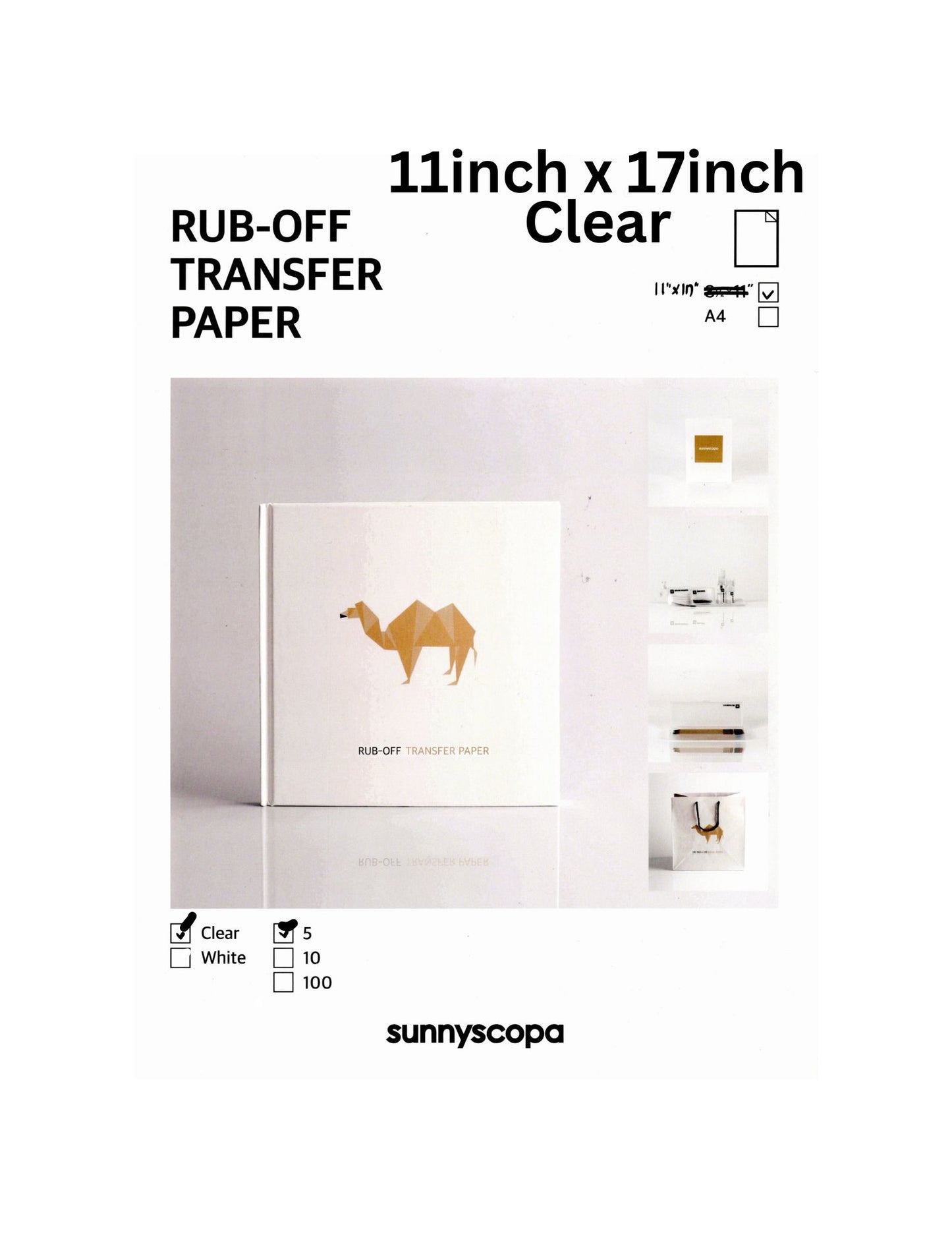 DIY Rub-Off Transfer Paper 11 x 17 inch Clear Background 5 Pack