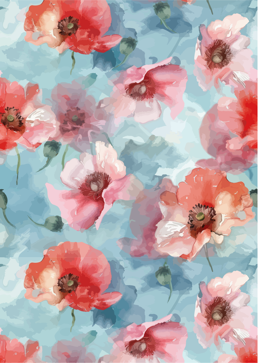 Belles and Whistles A3 Rice Decoupage Paper - Water Color Popy