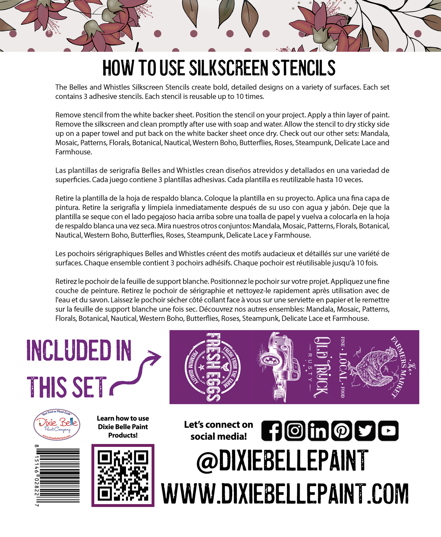 Belles and Whistles Silk Screen Stencils - Farmhouse
