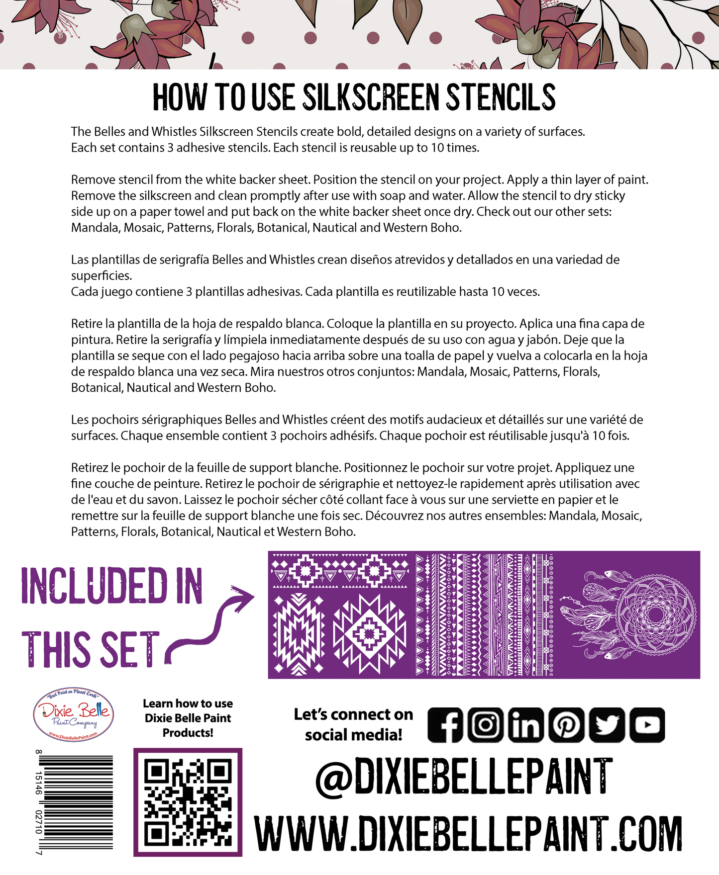 Belles and Whistles Silk Screen Stencils - Western Boho