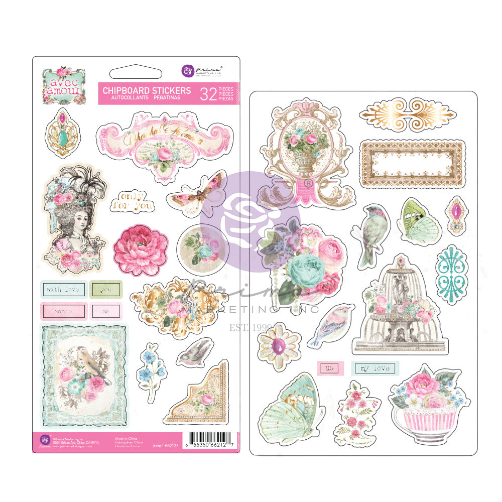 Prima Chipboard - 32 Piece Avec Amour