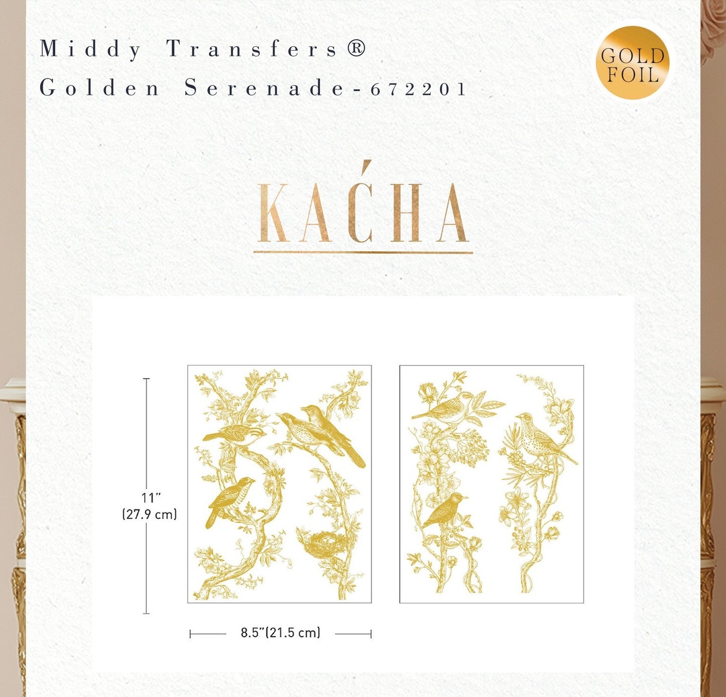 Kacha Middy Foil Transfers 2 Sheet Set Golden Serenade