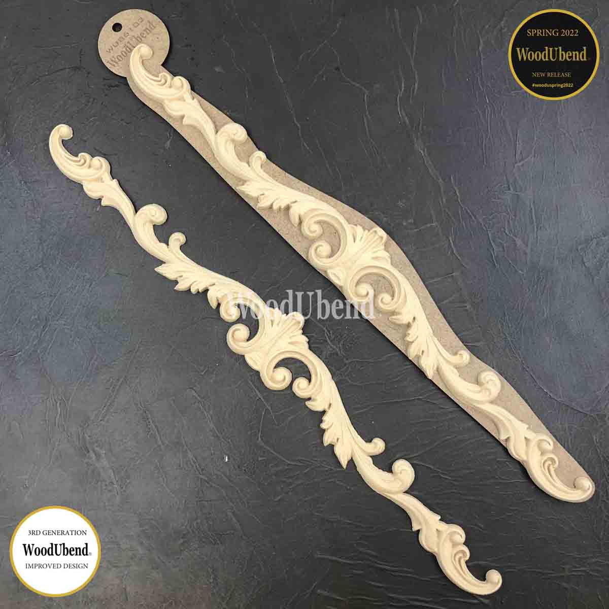 Pack of Two Applique Scroll Pediments WUB6103 50x6x0.6cm SKU