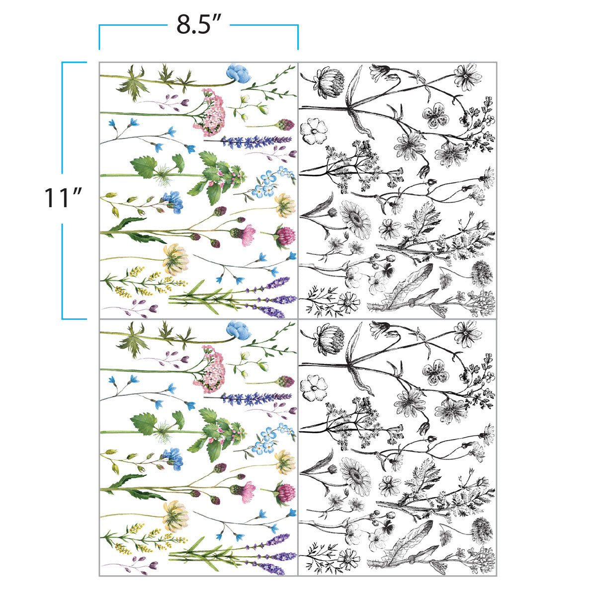 Prima Infusible Heat Transfers - 8.5" x 11" -Peaceful Stems 4 Sheets