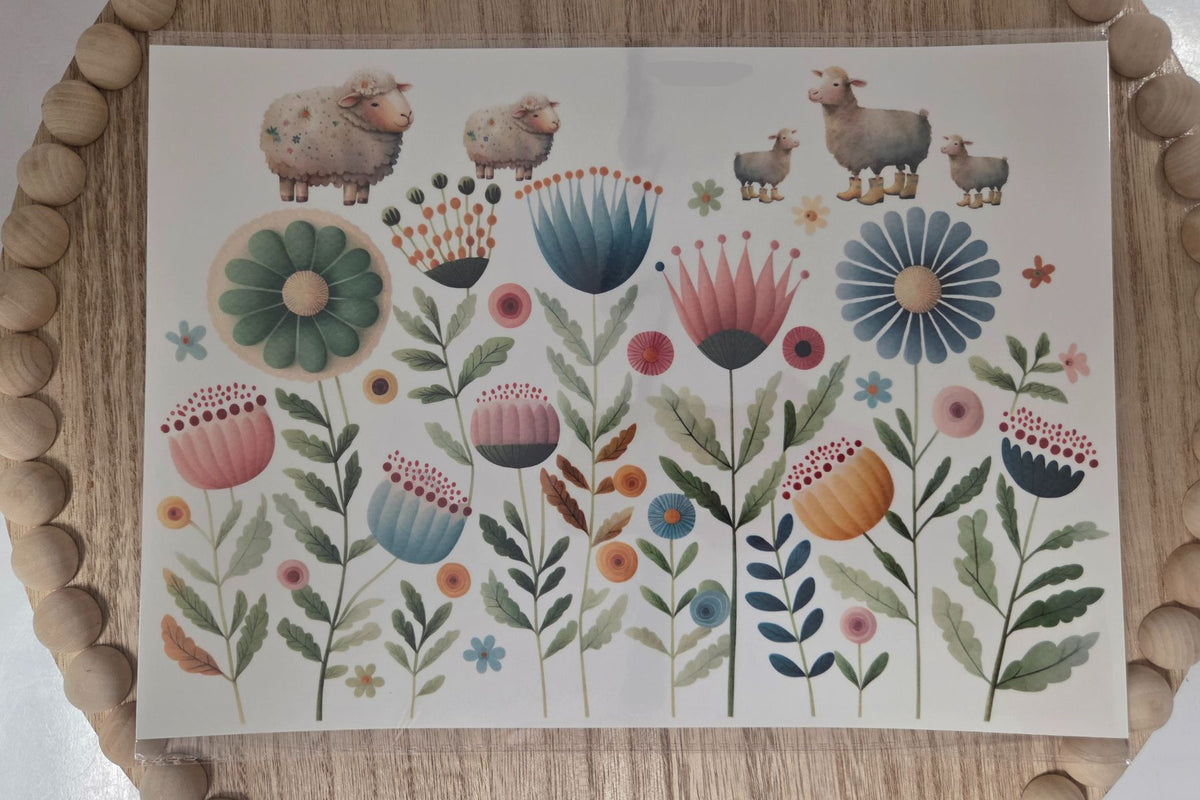 Water Transfer - Sheeps in Spring 8.5 x 11 Transfer Sheet