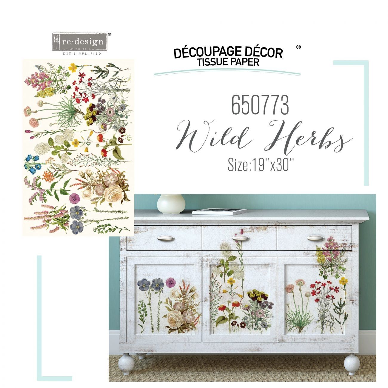 Prima Redesign Decoupage Decor Tissue Paper - Wild Herbs