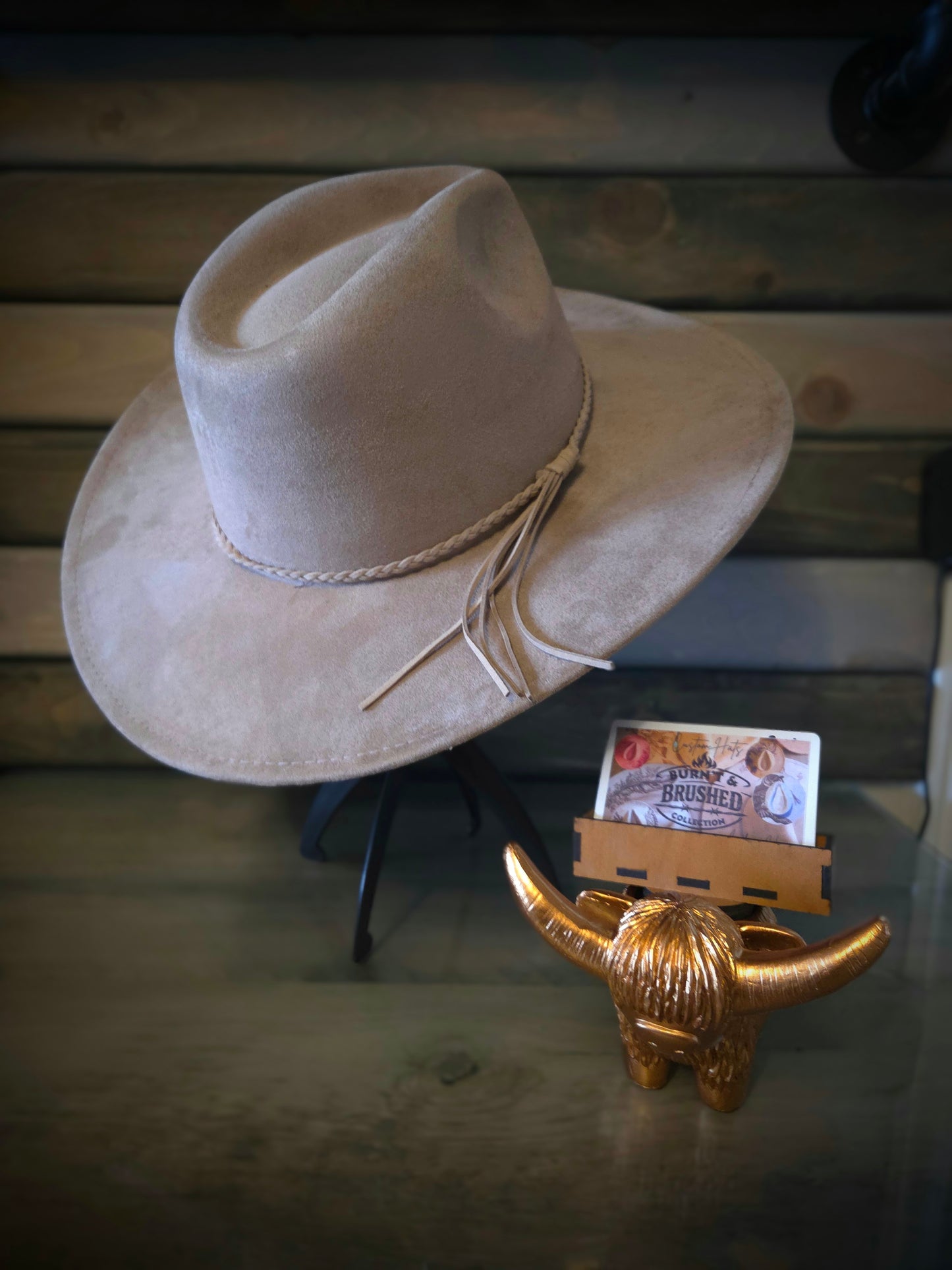 Plain Tear Drop Beige Burnt & Brushed Hat Blank