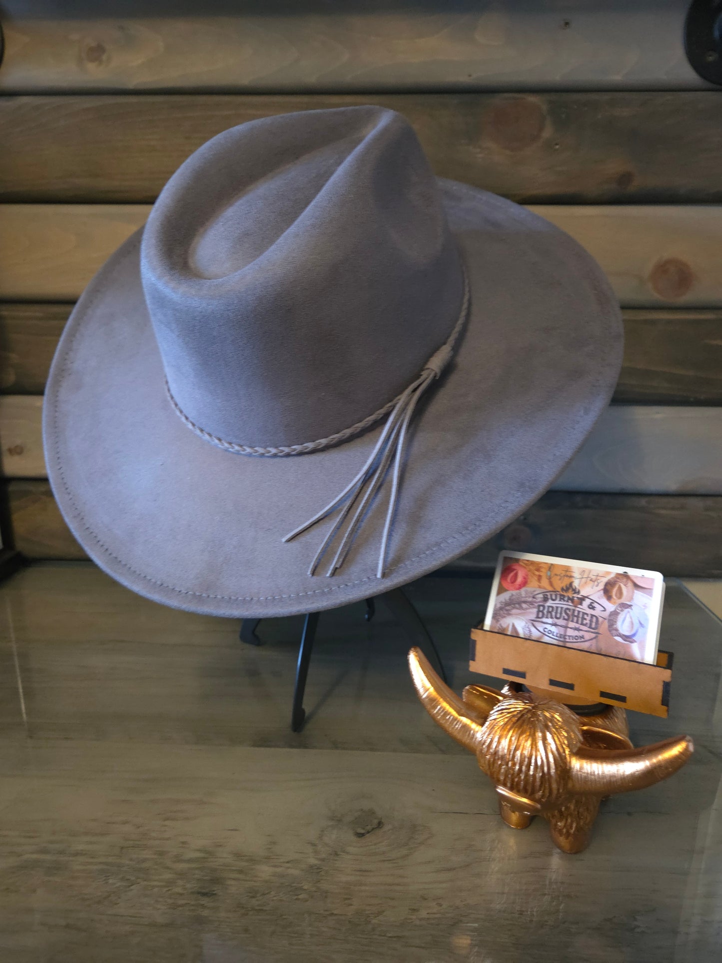 Plain Tear Drop Grey Burnt & Brushed Hat Blank