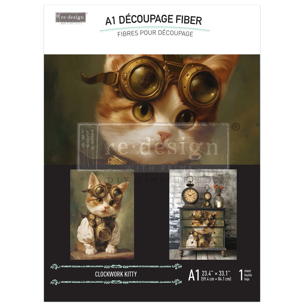 ReDesign A1 Decoupage Decor Fiber - Clockwork Kitty