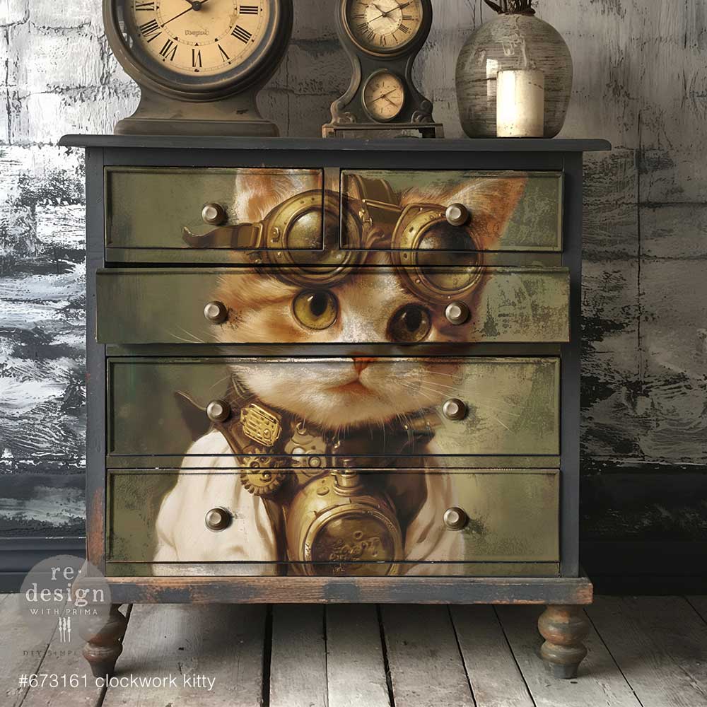 ReDesign A1 Decoupage Decor Fiber - Clockwork Kitty