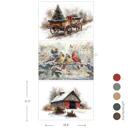 A3 Prima Redesign Decoupage Decor Tissue Paper Pack - Christmas In the Countryside