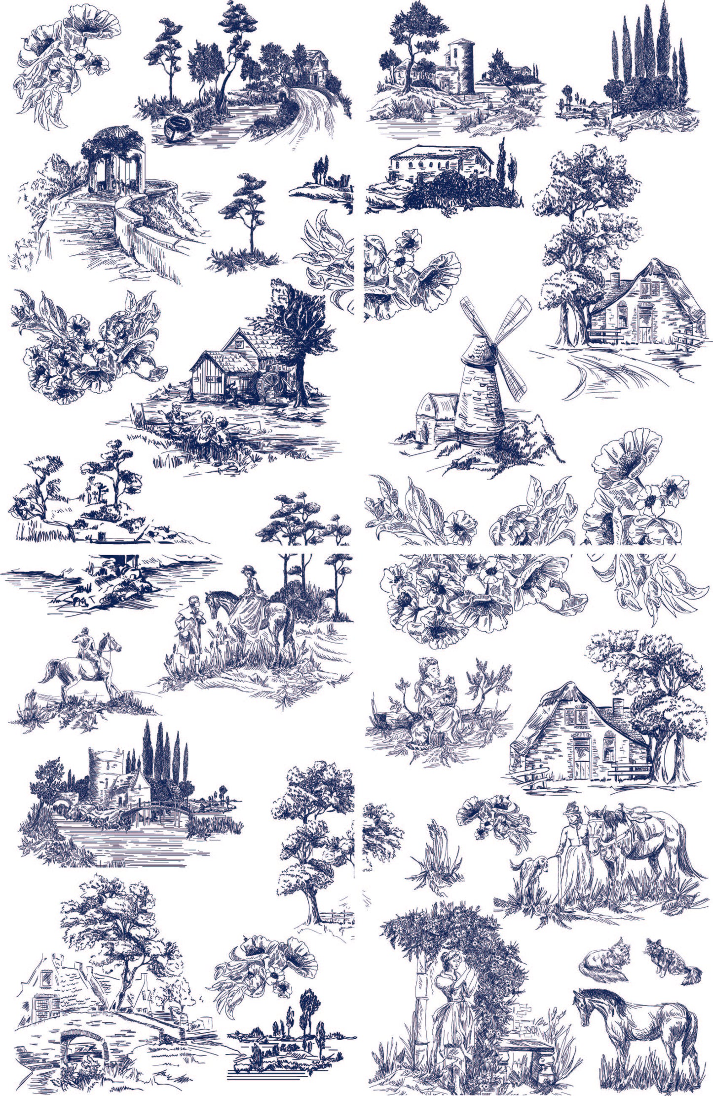 Belles and Whistles Large Transfer - Cottage Toile