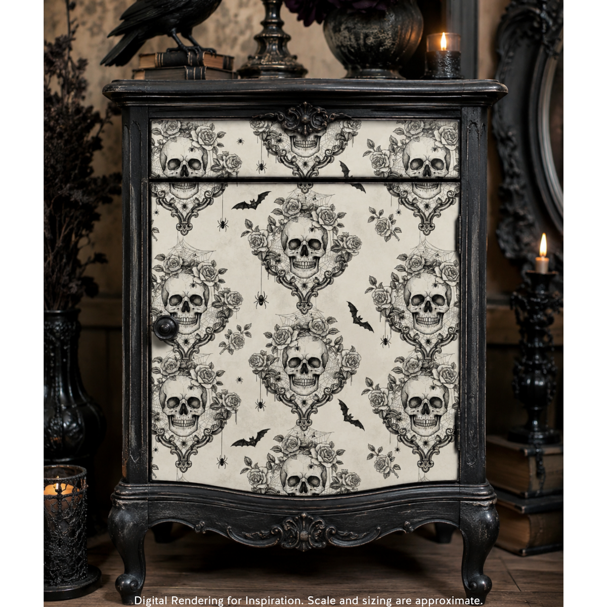 Belles and Whistles A3 Rice Decoupage Paper - Haunted Damask