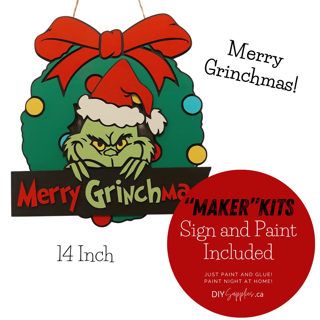 "Maker" Kit - "Merry Grinchmas"14 Inch Sign Kit Unpainted