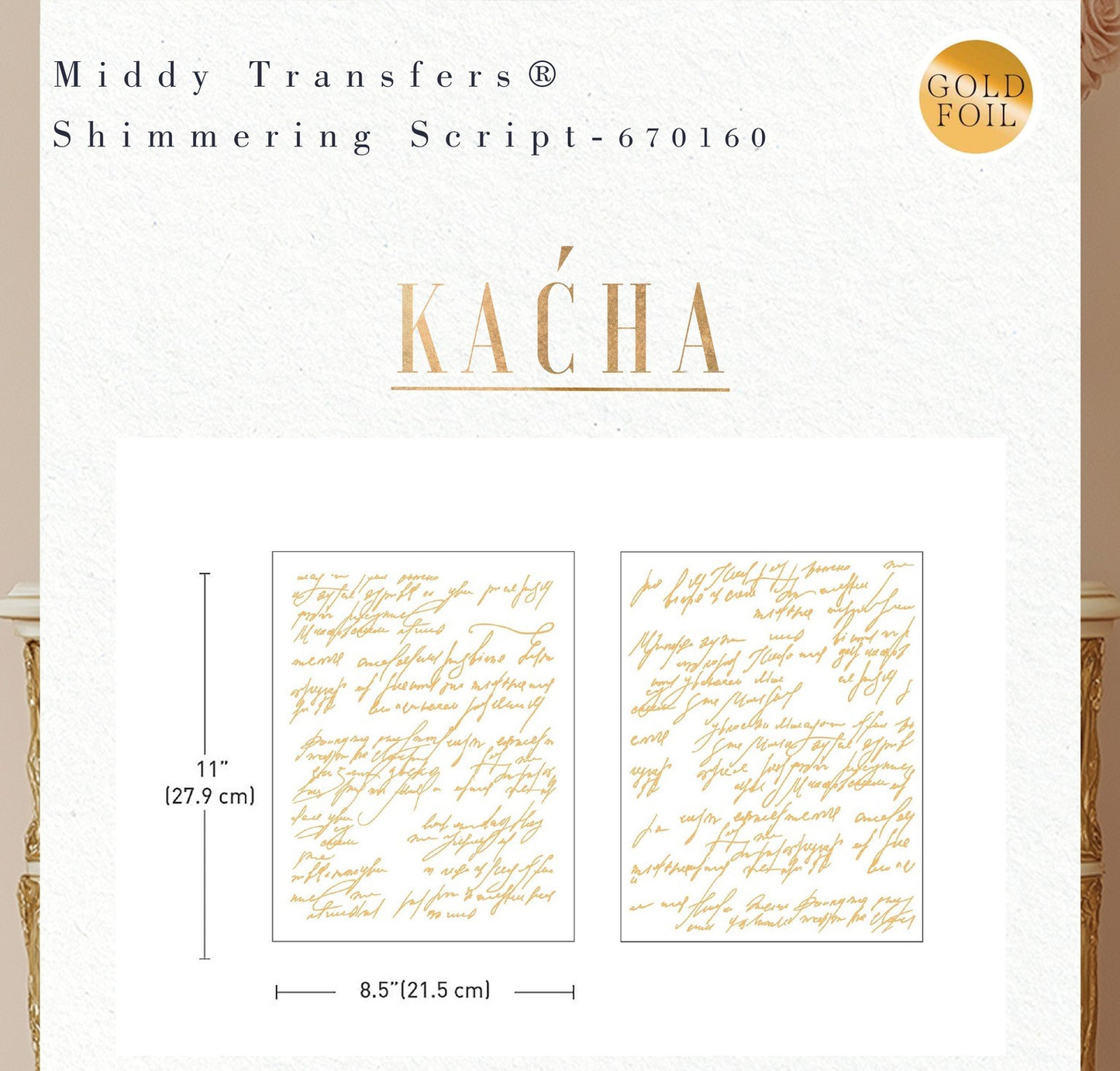 Kacha Middy Foil Transfers 2 Sheet Set Shimmering Script