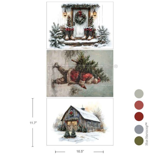 A3 Prima Redesign Decoupage Decor Tissue Paper Pack - Santa's Woodland Stroll