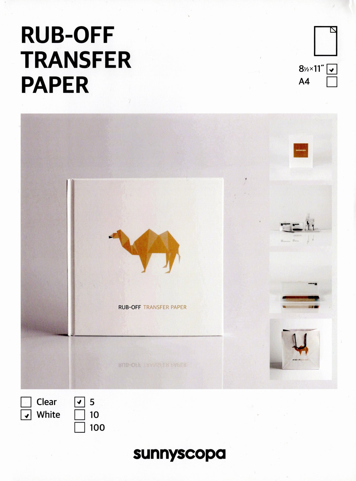 DIY Rub-Off Transfer Paper 8.5 x 11 A4 White 5 Pack