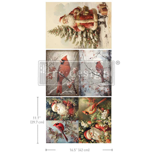 Prima Redesign Decoupage Decor Tissue Paper Pack - Festive Cardinal