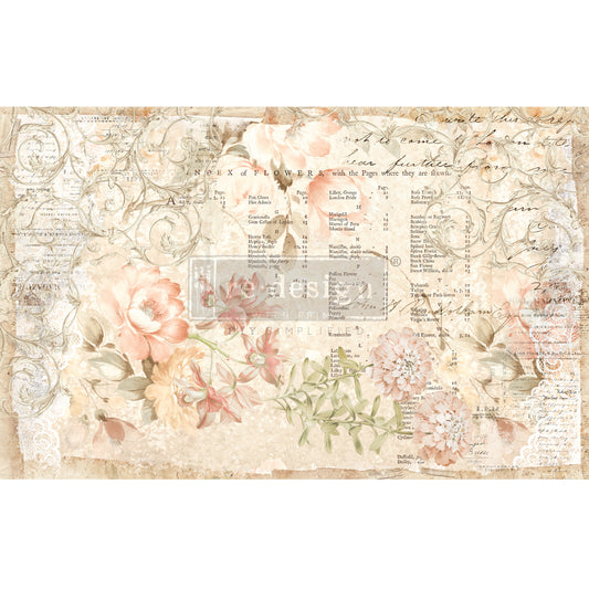 Prima Redesign Decoupage Decor Tissue Paper - Floral Parchment
