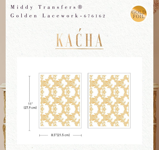 Kacha Middy Foil Transfers 2 Sheet Set Golden Lacework