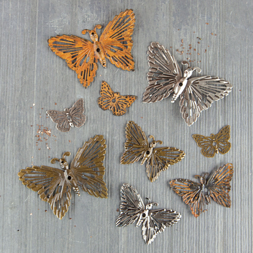 Embeslishments - Grungy Butterflies 9 Piece