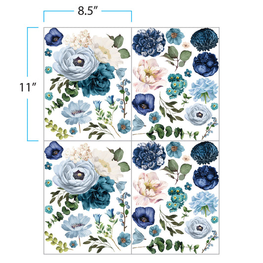 Prima Infusible Heat Transfers - 8.5" x 11" -Indigo Garden 4 Sheets
