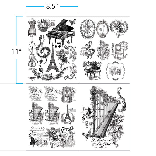 Prima Infusible Heat Transfers - 8.5" x 11" - 4 Sheets Instrumental Charm
