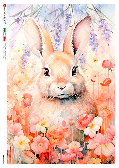 Paper Designs - A3  Lavender Florals Bunny Portrait Rice Paper