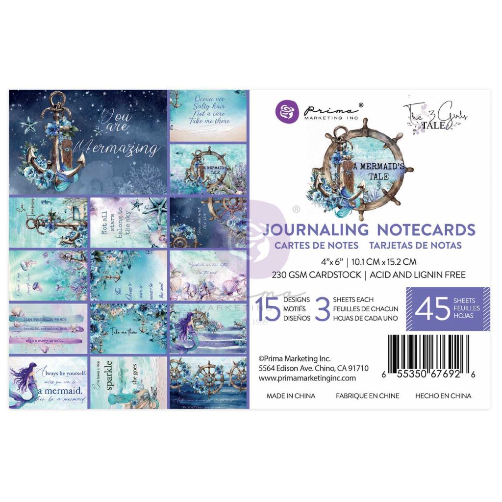Prima Journaling Cards 4" x 6"  -  45 Piece Mermaids Treasures