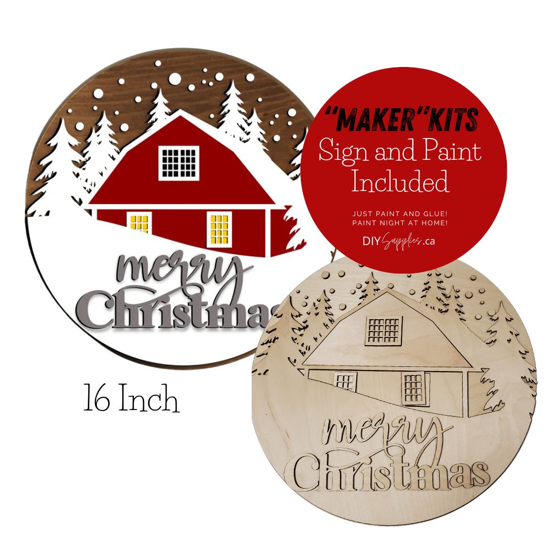 "Maker" Kit - "Merry Christmas Winter Scape"16 Inch Sign Kit Unpainted