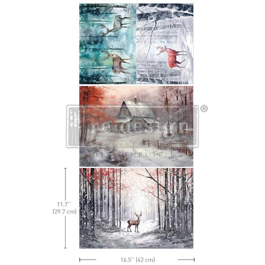 Prima Redesign Decoupage Decor Tissue Paper Pack - Dashing Through the Pines