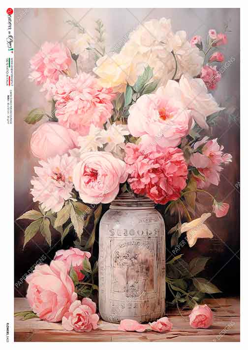 Paper Designs - A3 Pink Flowers in a Mason Jar