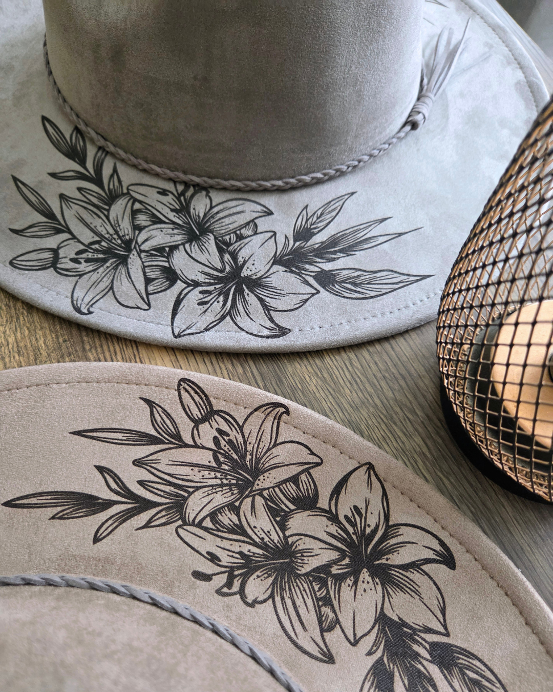 Lovely Lilies Cowgirl Hat - Burnt & Brushed Art Hat