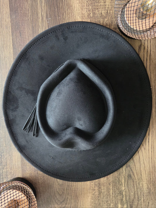 Heart Crown Black Seude Hat Plain - Burnt & Brushed Collection
