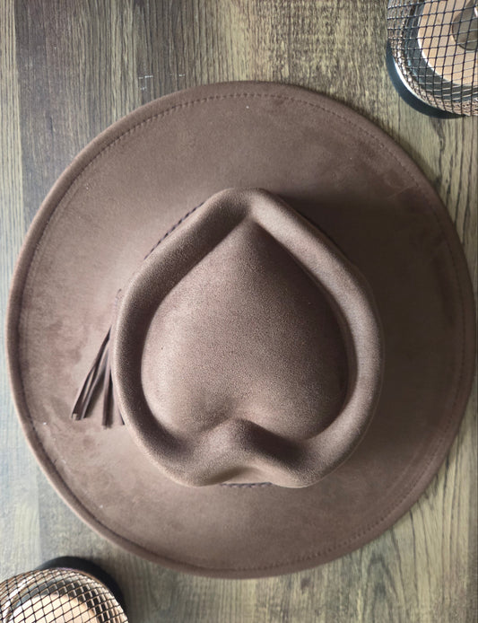 Heart Crown Brown Seude Hat Plain - Burnt & Brushed Collection