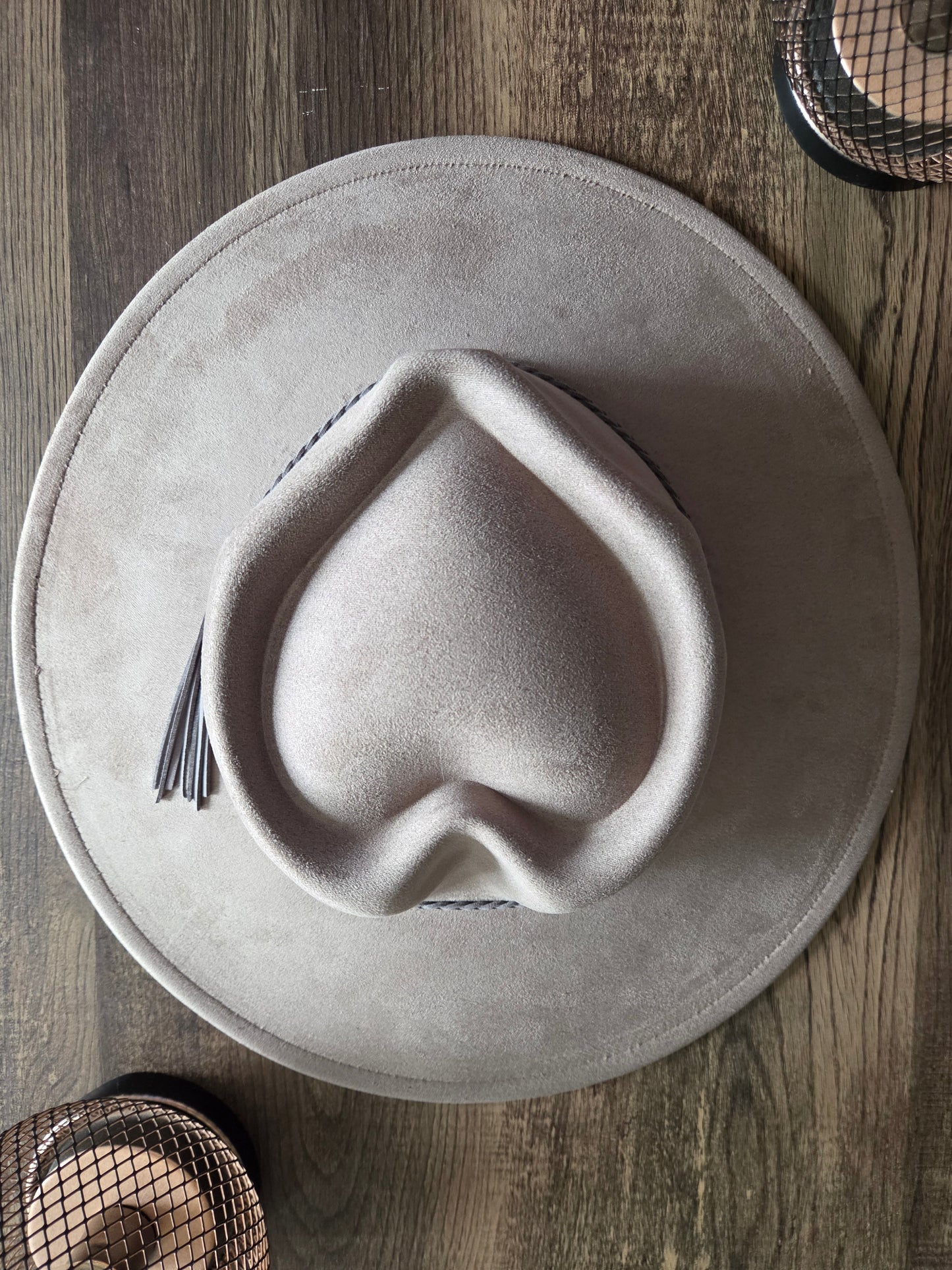 Heart Crown Grey Suede Hat Plain - Burnt & Brushed Collection