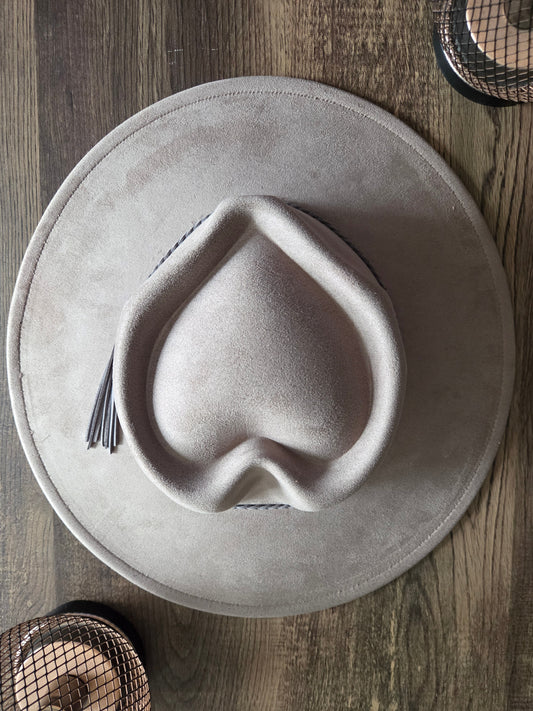 Heart Crown Grey Suede Hat Plain - Burnt & Brushed Collection